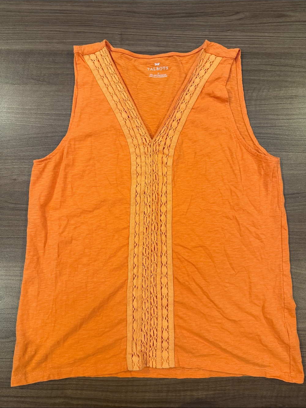 Talbots Bright Orange Crochet-Trim V-Neck Tank